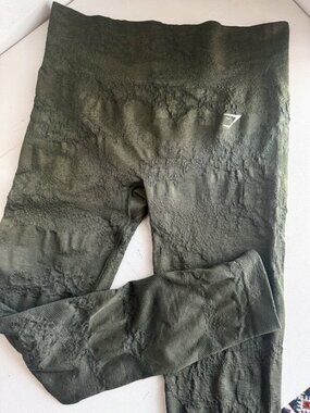 GYMSHARK Green Camo Print Texture Leggings M